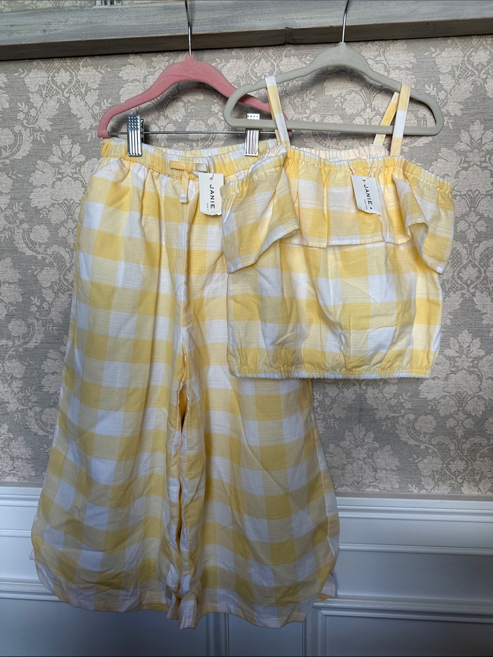 Janie and Jack Yellow and White Gingham Kids Matching Set
